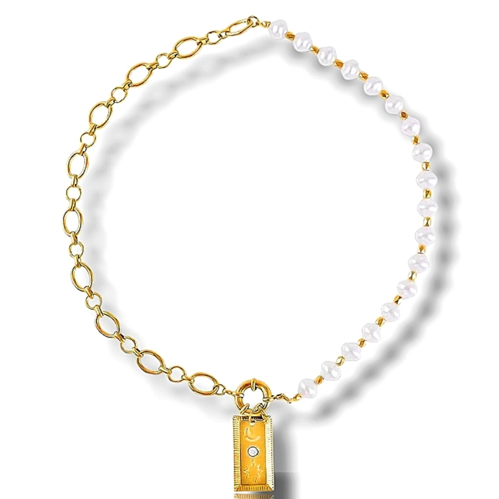 🔥Freshwater Pearl & Austrian Crystal Celestial Necklace in Goldtone 20-22 Inch - Picture 2 of 3